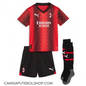 Camisa de time de futebol AC Milan Rafael Leao #10 Replicas 1º Equipamento Infantil 2023-24 Manga Curta (+ Calças curtas)